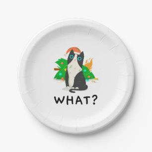 Funny Black Cat , Merry Christmas Cat Premium Paper Plate
