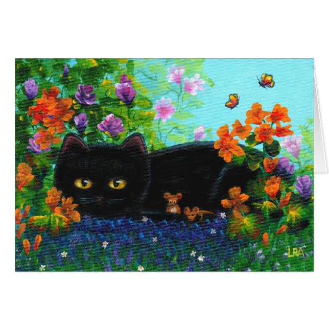 Funny Black Cat Mice Flowers Creationarts (Front Horizontal)