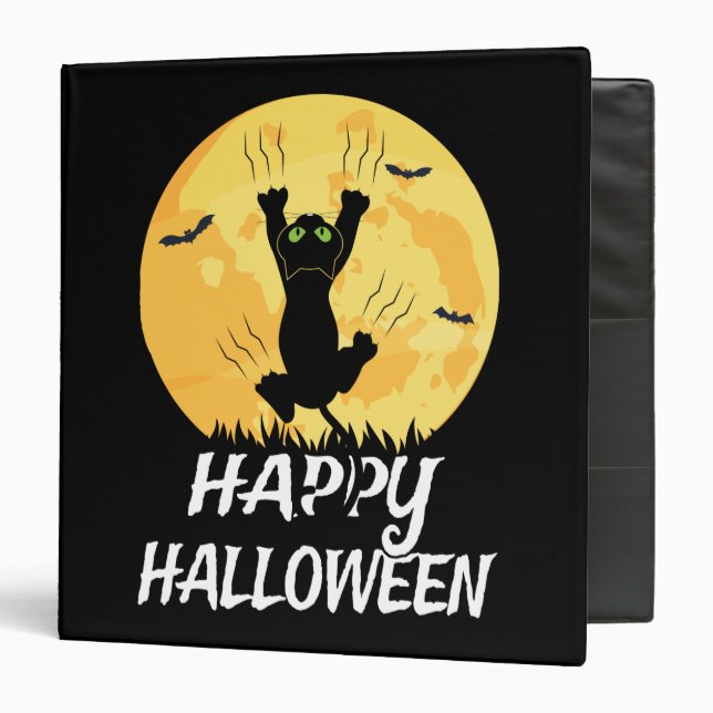 Funny Black Cat Moon Happy Halloween Binder (Front/Inside)