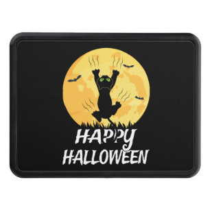 Funny Black Cat Moon Happy Halloween Trailer Hitch Cover