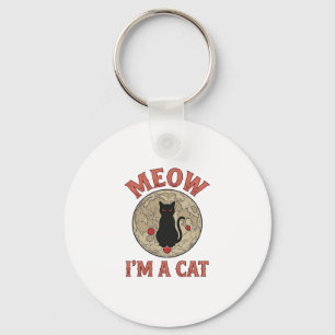 Funny Black Cat Moon Vintage Halloween Design_1 Keychain