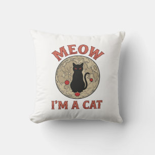 Funny Black Cat Moon Vintage Halloween Design_1 Throw Pillow