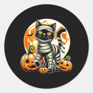 Funny Black Cat Mummy Halloween Cosume Men Women Classic Round Sticker