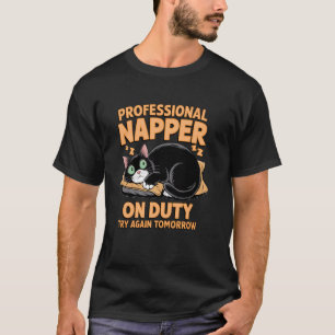Funny Black Cat Nap Humour Lazy Sleep Procrastinat T-Shirt