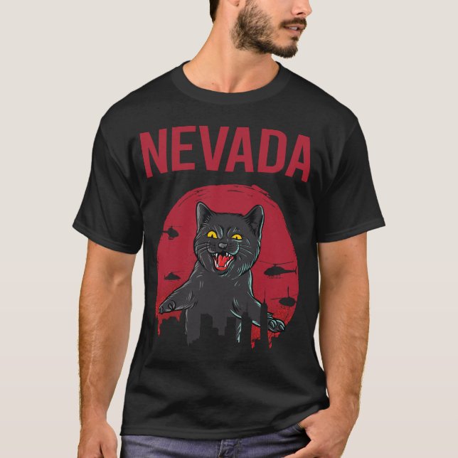 Funny Black Cat Nevada T-Shirt (Front)