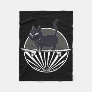 Funny Black Cat On Skateboard Retro Skateboarder V Fleece Blanket