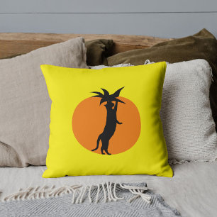Funny Black Cat Orange Tomato Bright Yellow Custom Throw Pillow