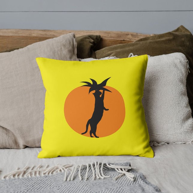 Funny Black Cat Orange Tomato Bright Yellow Custom Throw Pillow (Creator Uploaded)