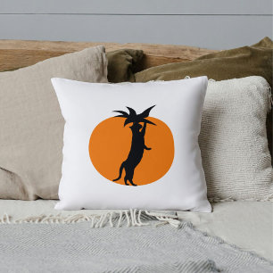 Funny Black Cat Orange Tomato Modern White Custom Throw Pillow