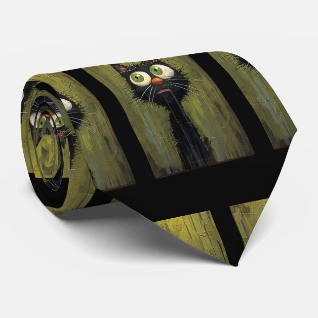 Funny Black Cat Painting Neck Tie (Rolled)
