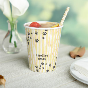 Funny Black Cat Paws Animal Lover Birthday Paper Cups