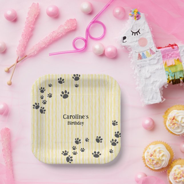 Funny Black Cat Paws Animal Lover Birthday Paper Plate (Party)