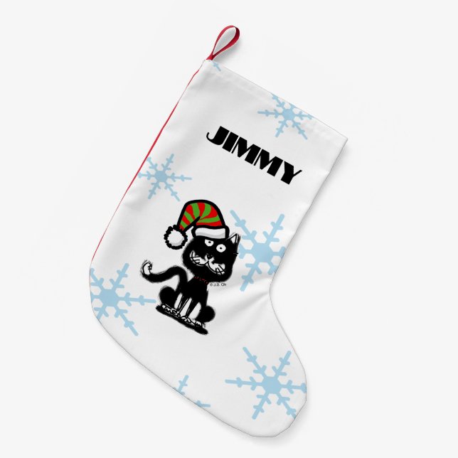 Funny Black Cat Personalized Holiday Small Christmas Stocking (Front (Hanging))