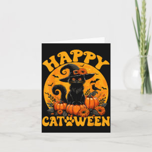 Funny Black Cat Pumpkin Witch Kitten Full Moon Card