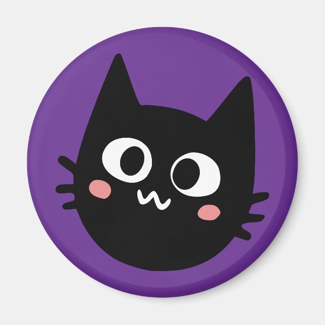 Funny Black Cat Purple Magnet (Front)