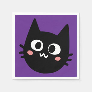 Funny Black Cat Purple Napkin