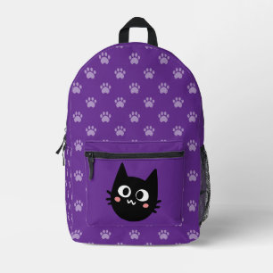 Funny Black Cat Purple Printed Backpack