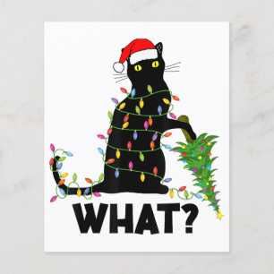 Funny Black Cat Pushing Christmas Tree Over Cat Ch