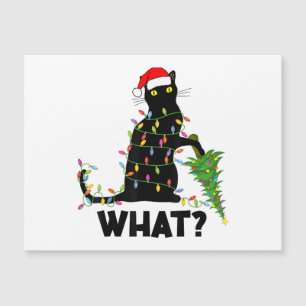 Funny Black Cat Pushing Christmas Tree Over Cat Ch
