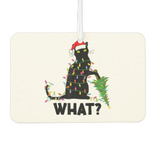 Funny Black Cat Pushing Christmas Tree Over Cat Ch Air Freshener