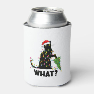 Funny Black Cat Pushing Christmas Tree Over Cat Ch Can Cooler