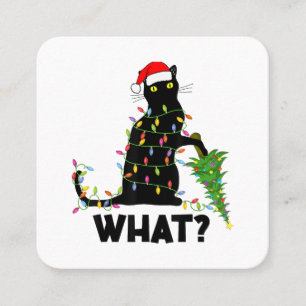 Funny Black Cat Pushing Christmas Tree Over Cat Ch Square Business Card