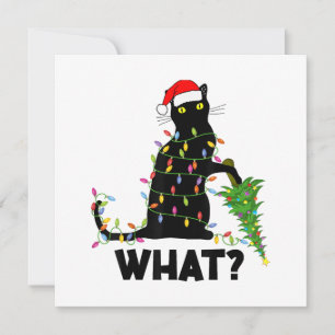 Funny Black Cat Pushing Christmas Tree Over Cat Ch Thank You Card
