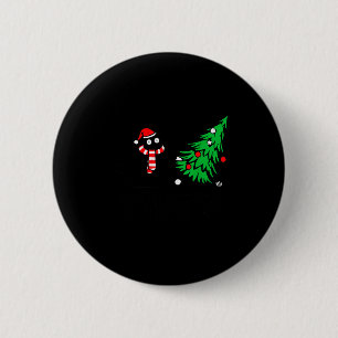 Funny Black Cat Pushing Christmas Tree Over Cat Wh 2 Inch Round Button