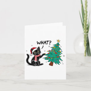 Funny Black Cat Pushing Christmas Tree Over Cat Wh Card