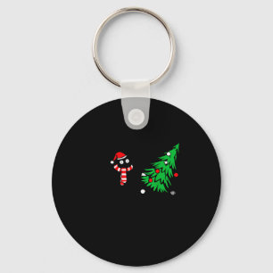 Funny Black Cat Pushing Christmas Tree Over Cat Wh Keychain