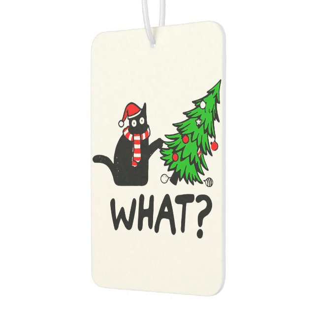 Funny Black Cat Pushing Christmas Tree Pet Lover Air Freshener (Left)