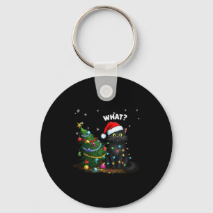 Funny Black Cat Pushing Christmas Tree Tank Top Keychain