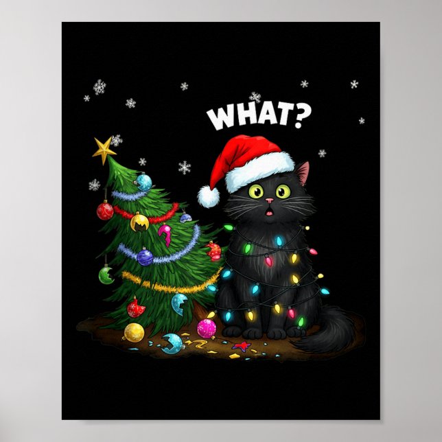 Funny Black Cat Pushing Christmas Tree Tank Top  Poster (Front)