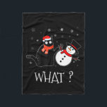 Funny Black Cat Pushing Snowman Christmas Winter C Fleece Blanket<br><div class="desc">Funny Black Cat Pushing Snowman Christmas Winter Costume</div>