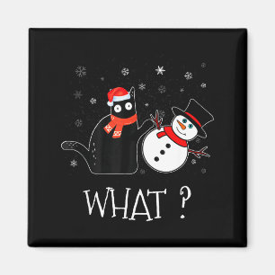 Funny Black Cat Pushing Snowman Christmas Winter C Magnet