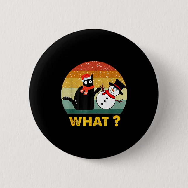Funny Black Cat Pushing Snowman Xmas Winter Costum 2 Inch Round Button (Front)