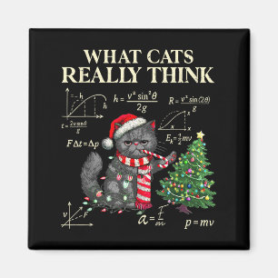 Funny Black Cat Pushing Xmas Tree Over Cats Physic Magnet