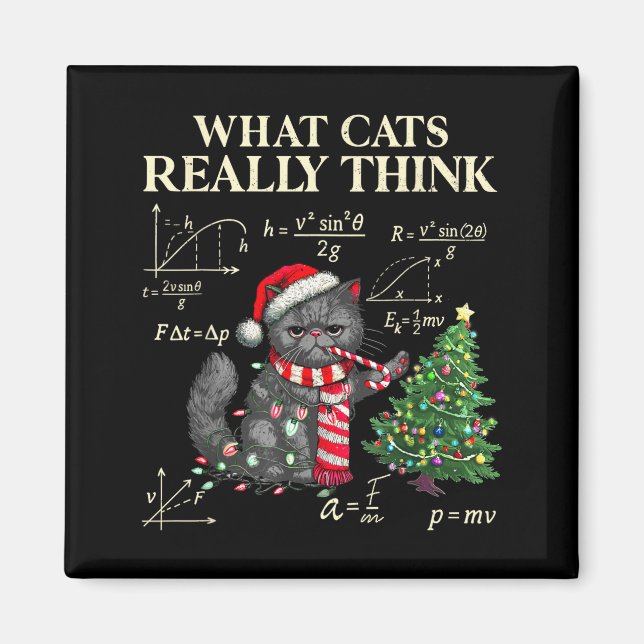 Funny Black Cat Pushing Xmas Tree Over Cats Physic Magnet (Front)