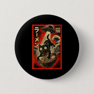 Funny Black Cat Ramen Alien Ufo Abduction Japanese 2 Inch Round Button