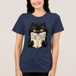 Funny Black Cat Reading Book Lover Design Tri-Blend Shirt
