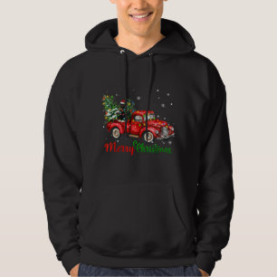 Funny Black Cat Riding Red Truck Christmas Tree Li Hoodie