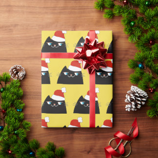 Funny Black Cat Santa Christmas Wrapping Paper