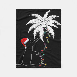 Funny Black Cat Santa Hat Hawaiian Christmas In Ju Fleece Blanket