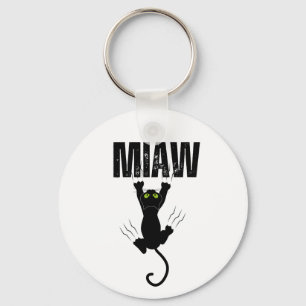 Funny Black Cat Scratching "MIAW" Graphic Keychain
