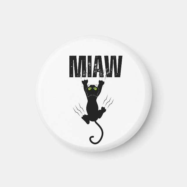 Funny Black Cat Scratching "MIAW" Graphic Magnet (Front)
