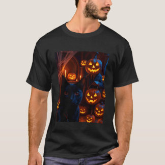 Funny Black Cat Selfie with Jack O Lantern Pumpkin T-Shirt