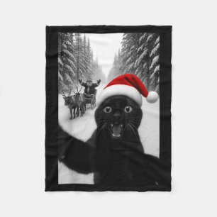 Funny Black Cat Selfie With Santa Christmas Men Wo Fleece Blanket