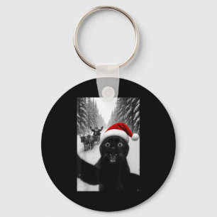 Funny Black Cat Selfie With Santa Christmas Men Wo Keychain