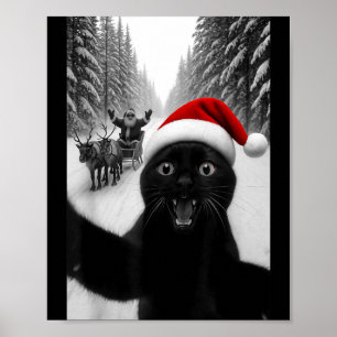 Funny Black Cat Selfie With Santa Christmas Men Wo Poster