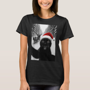 Funny Black Cat Selfie With Santa Christmas Men Wo T-Shirt